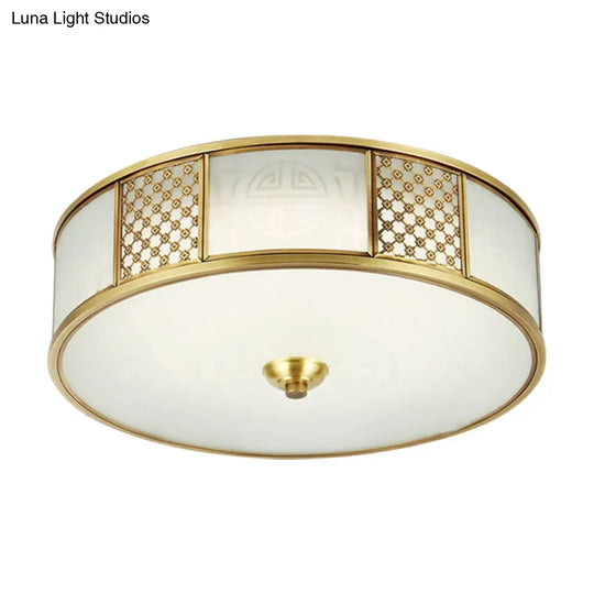 14’/18’ Wide 4-Light Colonial Drum Flush Mount Ceiling Light With Milky Glass Flushmount In