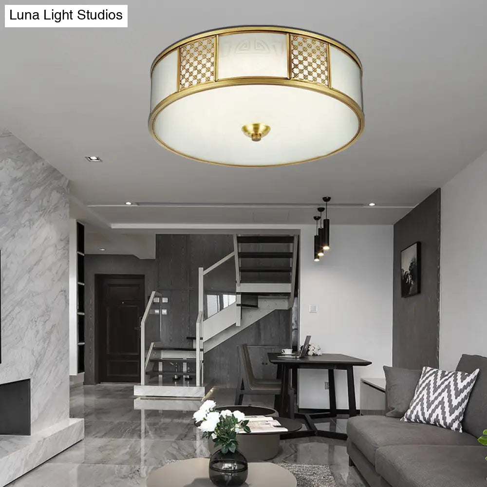 14’/18’ Wide 4-Light Colonial Drum Flush Mount Ceiling Light With Milky Glass Flushmount In
