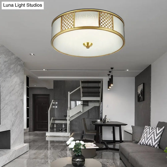 14’/18’ Wide 4-Light Colonial Drum Flush Mount Ceiling Light With Milky Glass Flushmount In