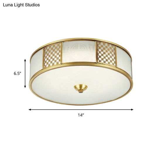14’/18’ Wide 4-Light Colonial Drum Flush Mount Ceiling Light With Milky Glass Flushmount In