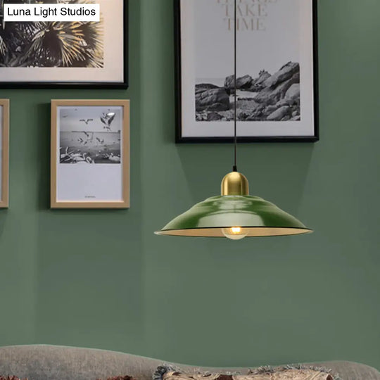 14.5’/16’ Wide Cone Pendant Light - Loft Metal 1-Light Ceiling Fixture In Polished Green