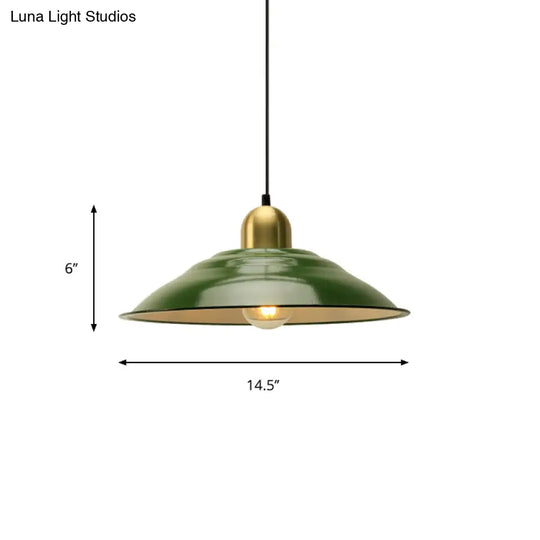 14.5/16 Inch Wide Cone/Barn Pendant Light - Loft Metal Accent Polished Green Ceiling Lamp