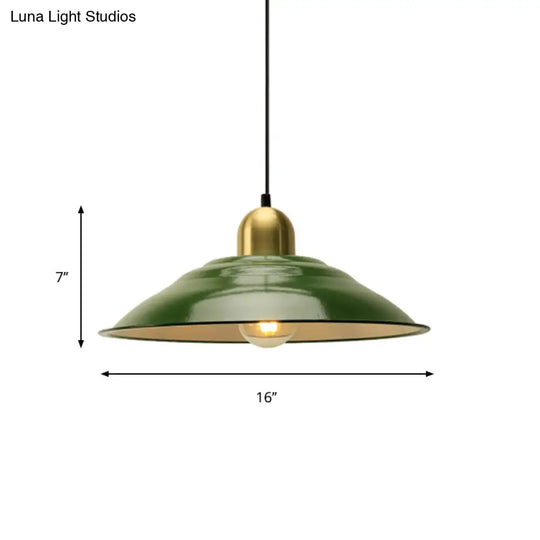 14.5/16 Inch Wide Cone/Barn Pendant Light - Loft Metal Accent Polished Green Ceiling Lamp
