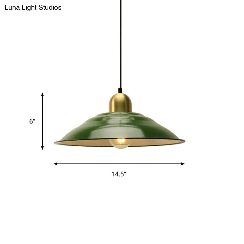 14.5’/16’ Wide Cone Pendant Light - Loft Metal 1-Light Ceiling Fixture In Polished Green