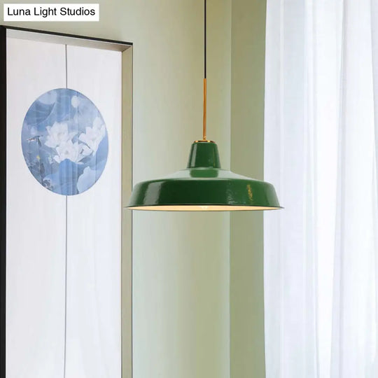 14.5’/16’ Wide Cone Pendant Light - Loft Metal 1-Light Ceiling Fixture In Polished Green