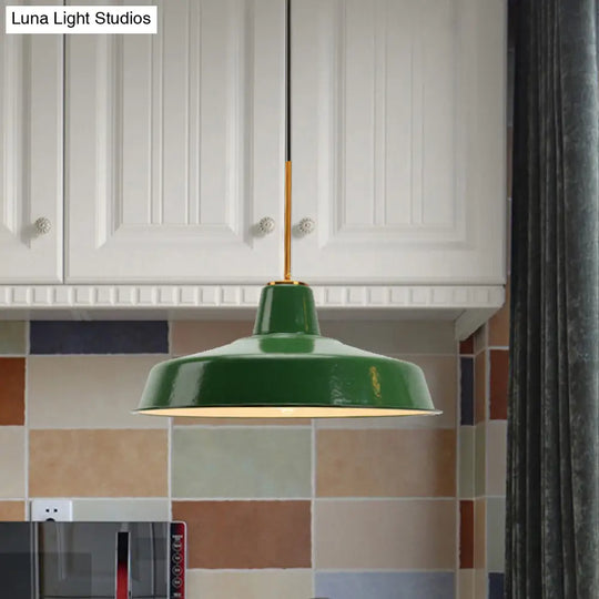 14.5/16 Inch Wide Cone/Barn Pendant Light - Loft Metal Accent Polished Green Ceiling Lamp