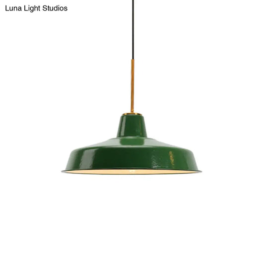 14.5/16 Inch Wide Cone/Barn Pendant Light - Loft Metal Accent Polished Green Ceiling Lamp