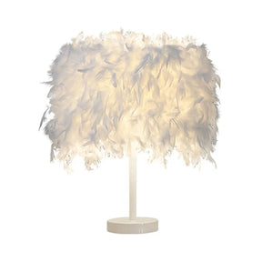 14 Modern Feather Cylinder Night Light - Pink/White/Purple Bedside Table Lamp White / 10