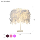 14 Modern Feather Cylinder Night Light - Pink/White/Purple Bedside Table Lamp