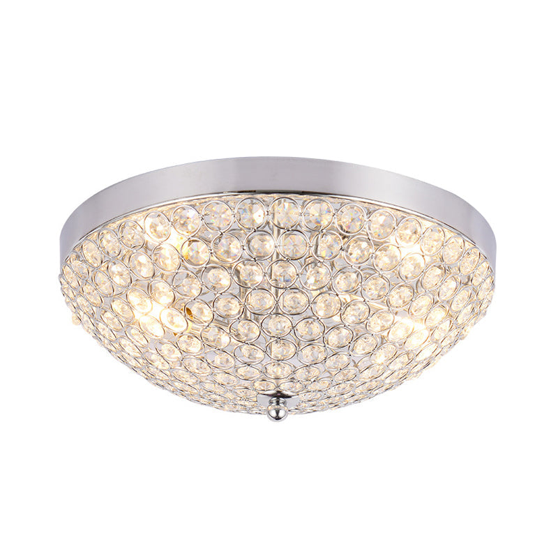 Modern Clear Crystal Beads Flush Mount Ceiling Light With Ring Mesh Grid - Set Of 2 Bulbs
