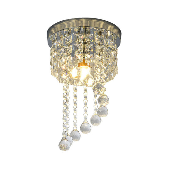 Modern Flush Mount Crystal Lamp With Clear Strands And Spiral Design - 1 Bulb Ceiling Fixture