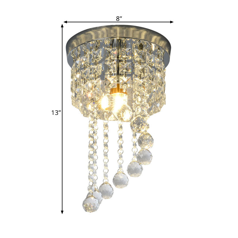 Modern Flush Mount Crystal Lamp With Clear Strands And Spiral Design - 1 Bulb Ceiling Fixture