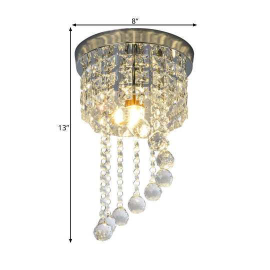 Modern Flush Mount Crystal Lamp With Clear Strands And Spiral Design - 1 Bulb Ceiling Fixture