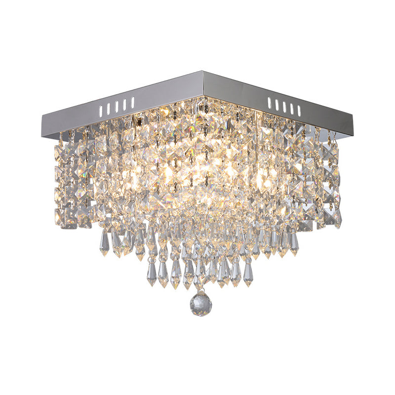 Contemporary Crystal Beads Corridor Ceiling Fixture | Clear Flush Mount Lighting 2/4 Heads 10/12