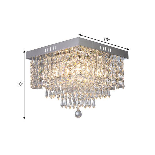 Contemporary Crystal Beads Corridor Ceiling Fixture | Clear Flush Mount Lighting 2/4 Heads 10/12