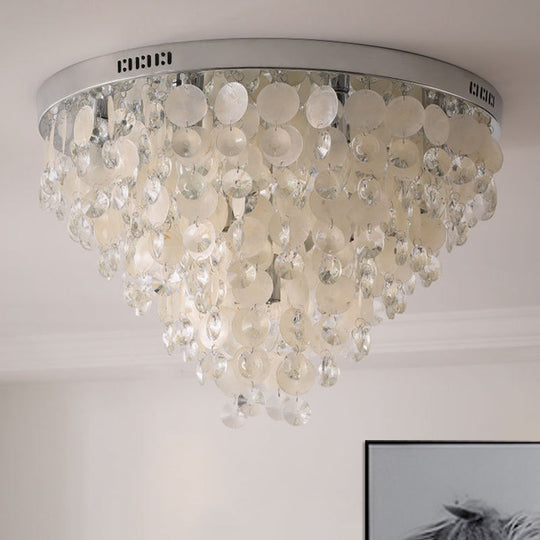 Modern Crystal Flush Mount Lamp With Tapered Ceiling Mounted Light - Clear Bulbs