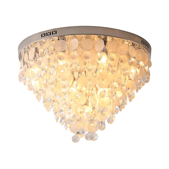 Modern Crystal Flush Mount Lamp With Tapered Ceiling Mounted Light - Clear Bulbs