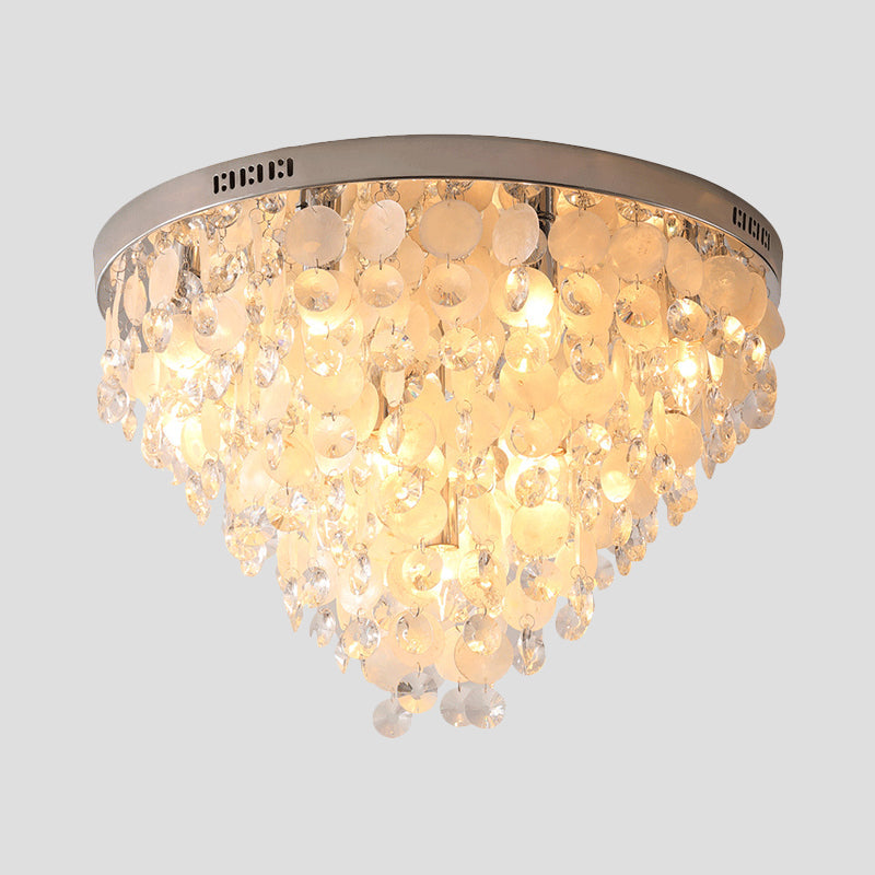 Modern Crystal Flush Mount Lamp With Tapered Ceiling Mounted Light - Clear Bulbs