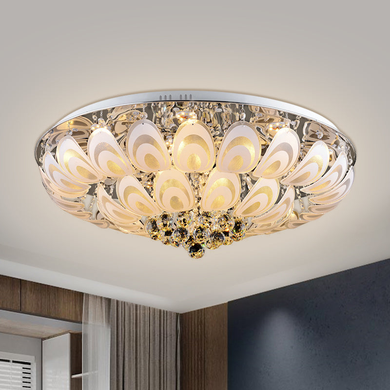 Contemporary Flush Mount Lighting Fixture With Crystal Balls And Peacock Feather Design - 8/10