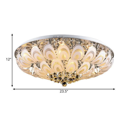 Contemporary Flush Mount Lighting Fixture With Crystal Balls And Peacock Feather Design - 8/10 Heads