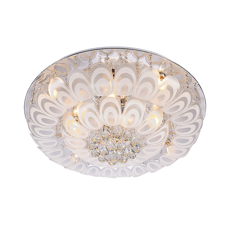 Contemporary Flush Mount Lighting Fixture With Crystal Balls And Peacock Feather Design - 8/10