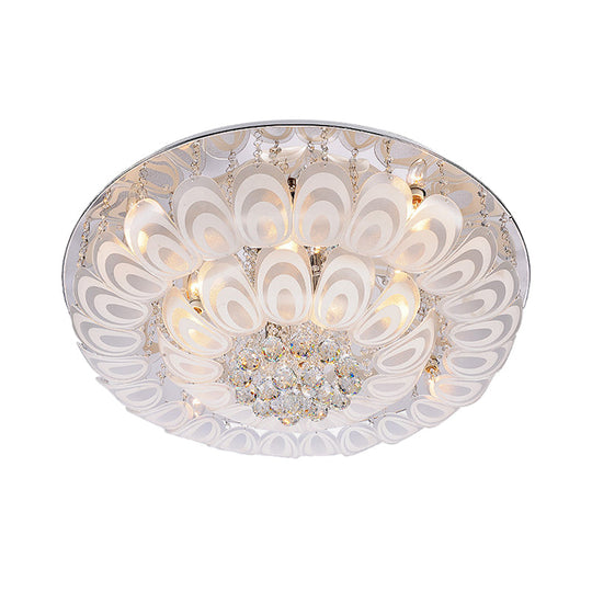 Contemporary Flush Mount Lighting Fixture With Crystal Balls And Peacock Feather Design - 8/10 Heads