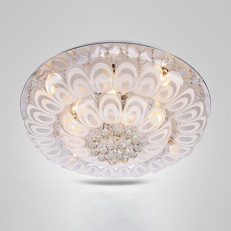 Contemporary Flush Mount Lighting Fixture With Crystal Balls And Peacock Feather Design - 8/10