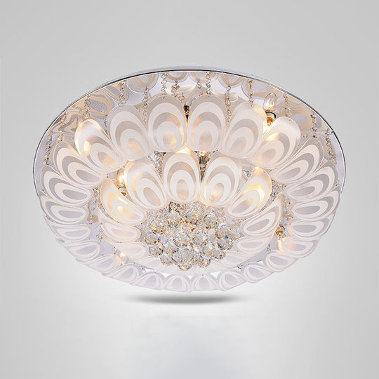 Contemporary Flush Mount Lighting Fixture With Crystal Balls And Peacock Feather Design - 8/10 Heads