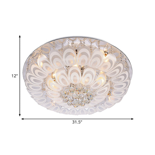 Contemporary Flush Mount Lighting Fixture With Crystal Balls And Peacock Feather Design - 8/10