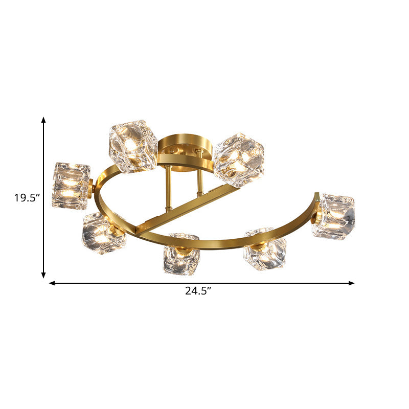Contemporary Clear Crystal Ceiling Fixture With Semi - Flush Light 5/7 Heads In Gold
