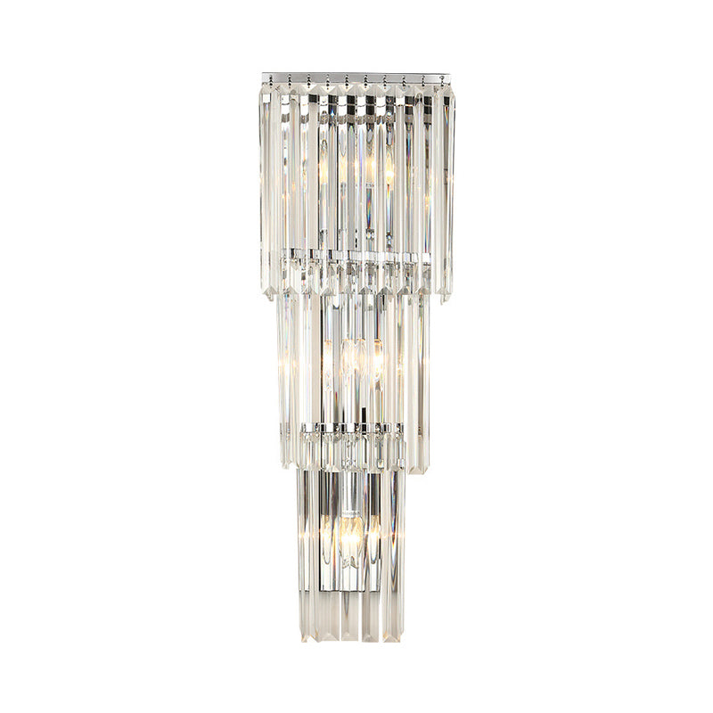 Modern 3-Head Wall Sconce Light With Clear Glass Shades - Stylish Prismatic Design Mounted Lamp