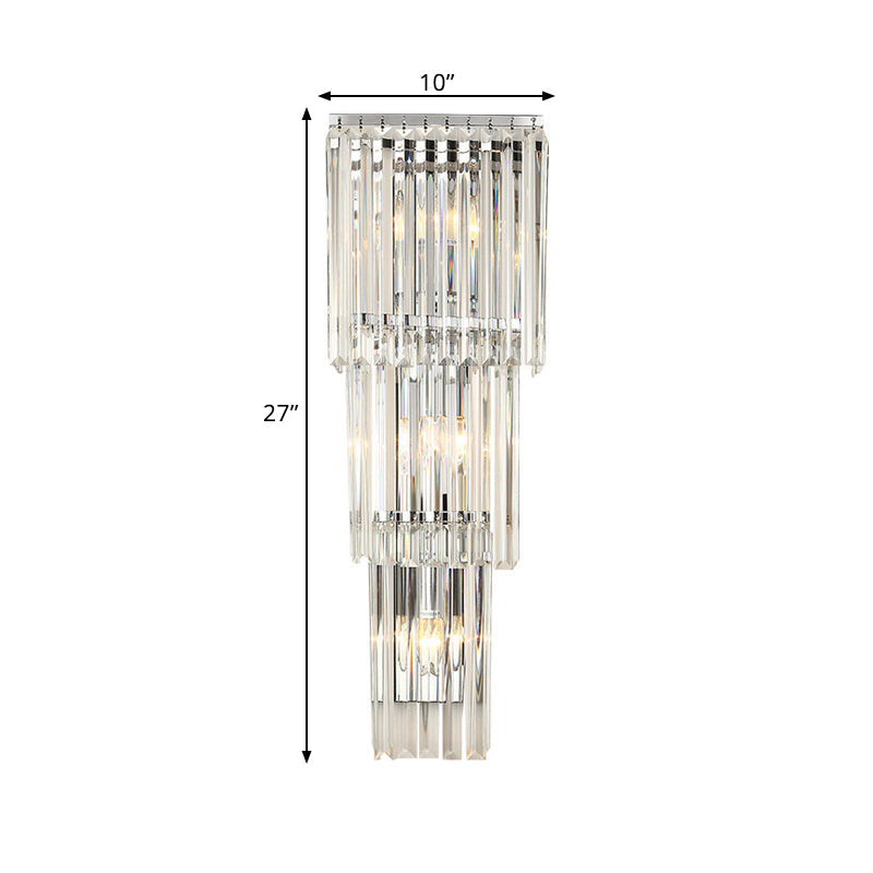 Modern 3-Head Wall Sconce Light With Clear Glass Shades - Stylish Prismatic Design Mounted Lamp