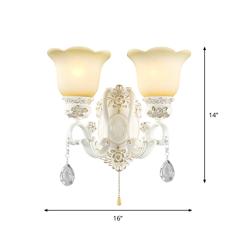 Traditional Ivory Glass Wall Sconce Light Fixture - White Scalloped Design Ideal For Dining Rooms