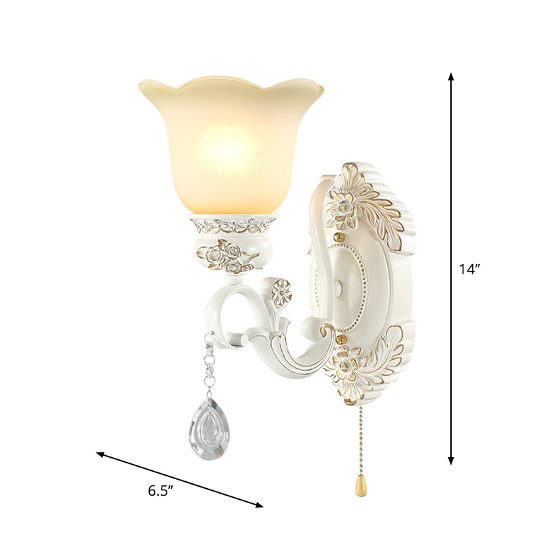 Traditional Ivory Glass Wall Sconce Light Fixture - White Scalloped Design Ideal For Dining Rooms