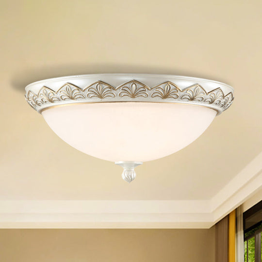 Hemisphere Bedroom Flush Light - Classic Cream Glass 3 - Head White Ceiling Mount