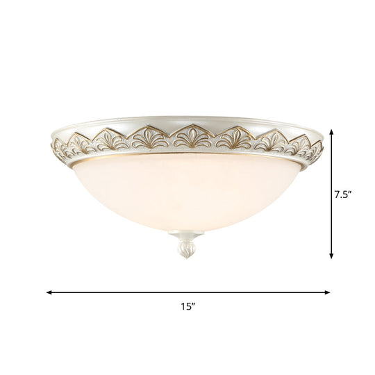 Hemisphere Bedroom Flush Light - Classic Cream Glass 3-Head White Ceiling Mount