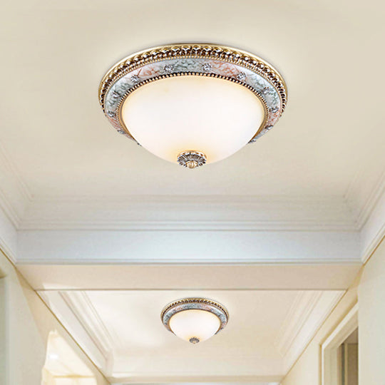 Minimalist Dome White Glass Flush Mount Ceiling Light In Gold - 2/3 - Light 14’/16’/19.5’ Width