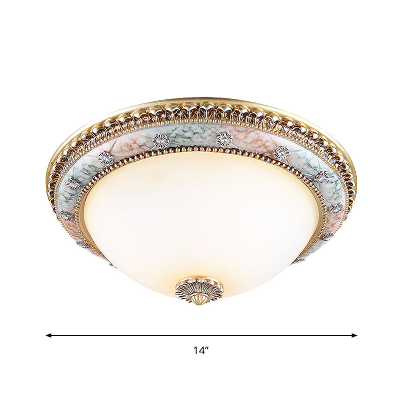 Minimalist Dome White Glass Flush Mount Ceiling Light In Gold - 2/3 - Light 14’/16’/19.5’ Width