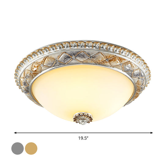Traditional Frosted Glass Dome Ceiling Light Fixture - 14’/16’/19.5’ Gold/Silver Finish Flush