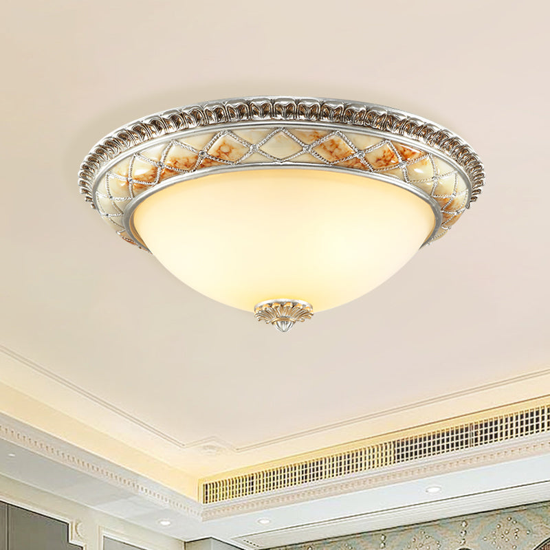 Traditional Frosted Glass Dome Ceiling Light Fixture - 14’/16’/19.5’ Gold/Silver Finish Flush