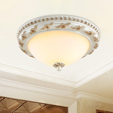 Classic Beige Opaline Glass Flushmount Light For Kitchen - 2/3 Bulbs Half-Sphere Shape 14/16/19.5
