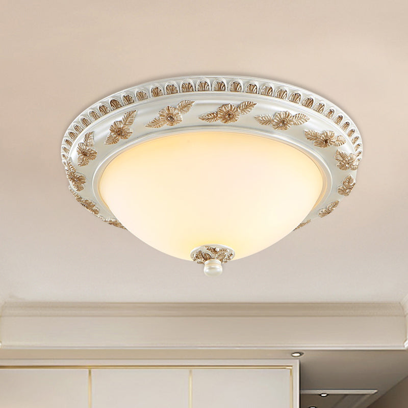 Classic Beige Opaline Glass Flushmount Light For Kitchen - 2/3 Bulbs Half-Sphere Shape 14/16/19.5