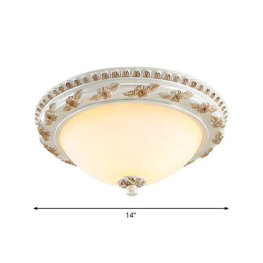 Classic Beige Opaline Glass Flushmount Light For Kitchen - 2/3 Bulbs Half - Sphere Shape
