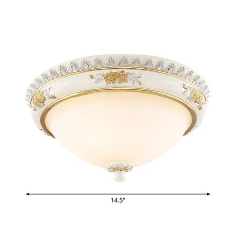 White Traditional Milk Glass Dome Ceiling Flushmount Lighting For Bedroom - 2/3 Heads