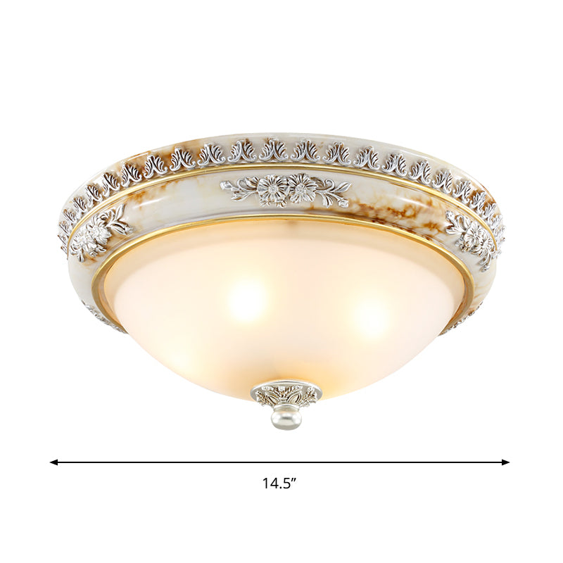 Antiqued Flush Ceiling Lamp With Frosted Glass Shades - Hemispherical 2/3 - Light Options 13 -