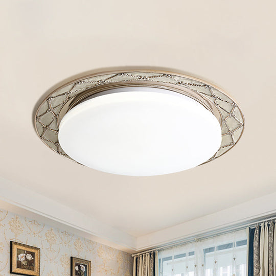 Vintage Milk Glass Led Moon - Shaped Ceiling Lamp For Bedroom - Beige/Silver Grey Flush Mount Light