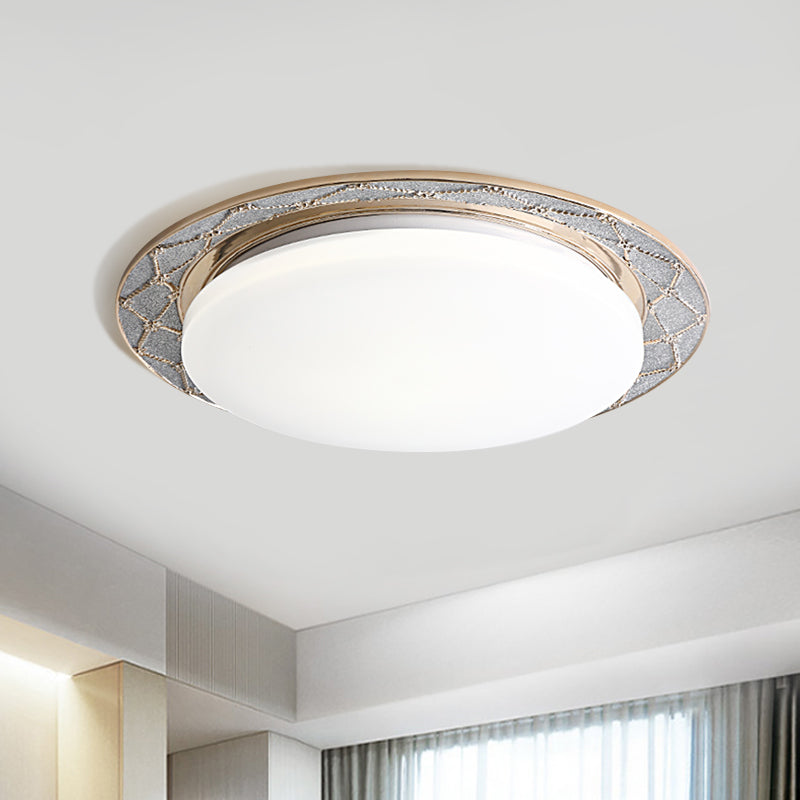 Vintage Milk Glass Led Moon - Shaped Ceiling Lamp For Bedroom - Beige/Silver Grey Flush Mount Light