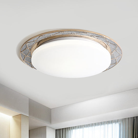 Vintage Milk Glass Led Moon - Shaped Ceiling Lamp For Bedroom - Beige/Silver Grey Flush Mount Light