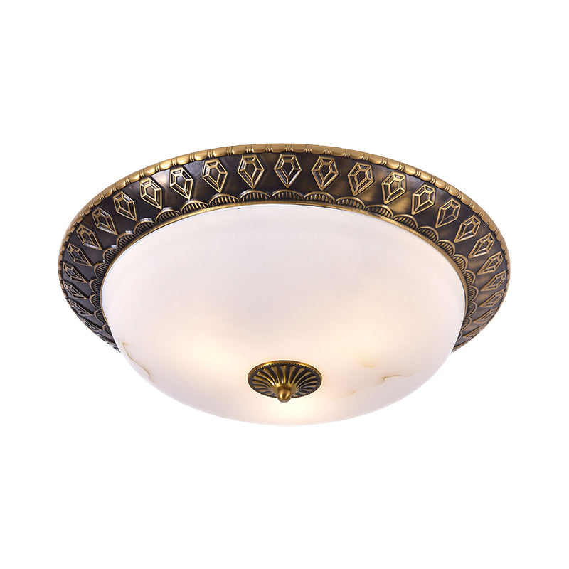 Traditional 2/3 - Head Flush Mount Lamp With Milk Glass Shade In Brass Available 3 Sizes