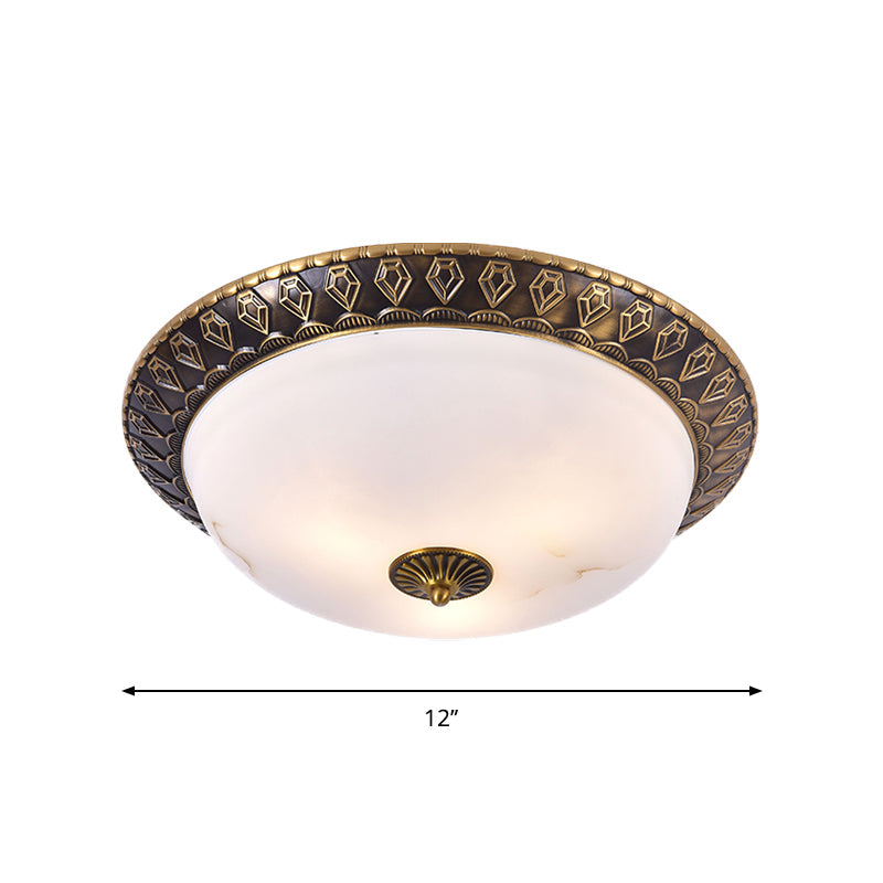 Traditional 2/3 - Head Flush Mount Lamp With Milk Glass Shade In Brass Available 3 Sizes